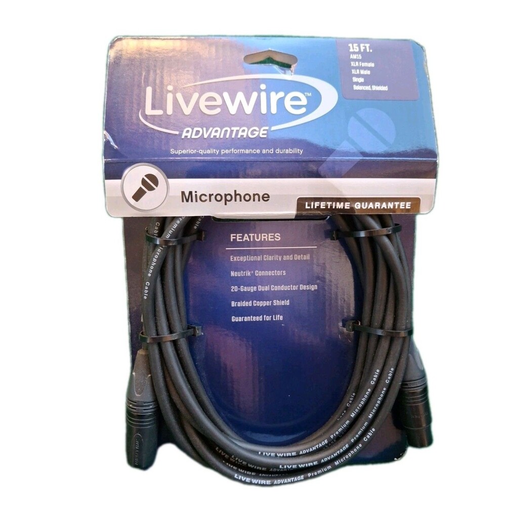 Livewire Advantage XLR Black Microphone Cable 15 Ft